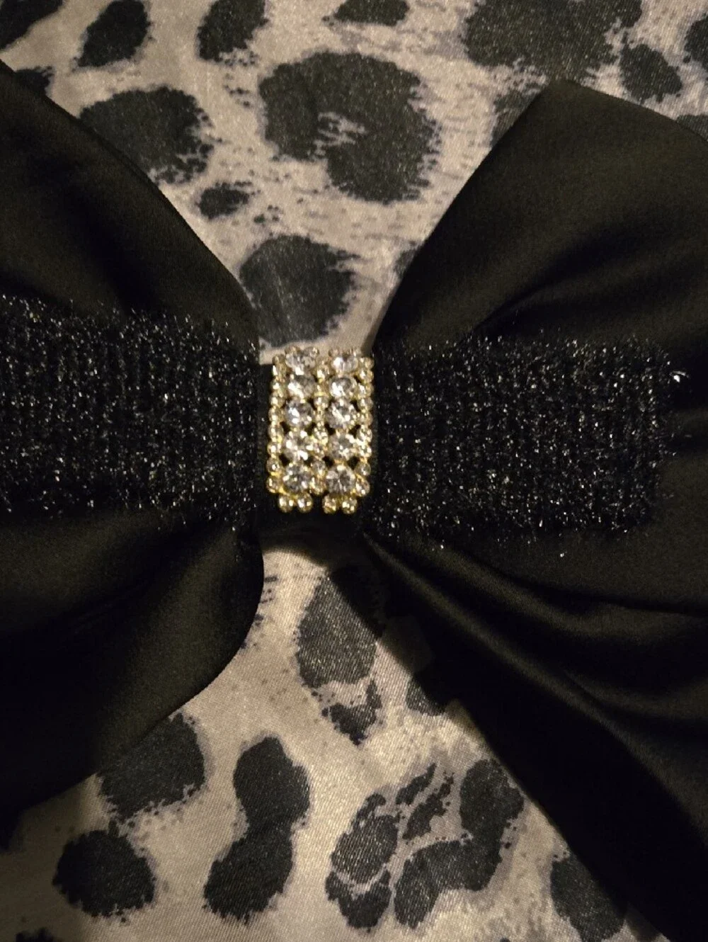 Elegant Black Satin Bow Hair Clip with Rhinestone Accent